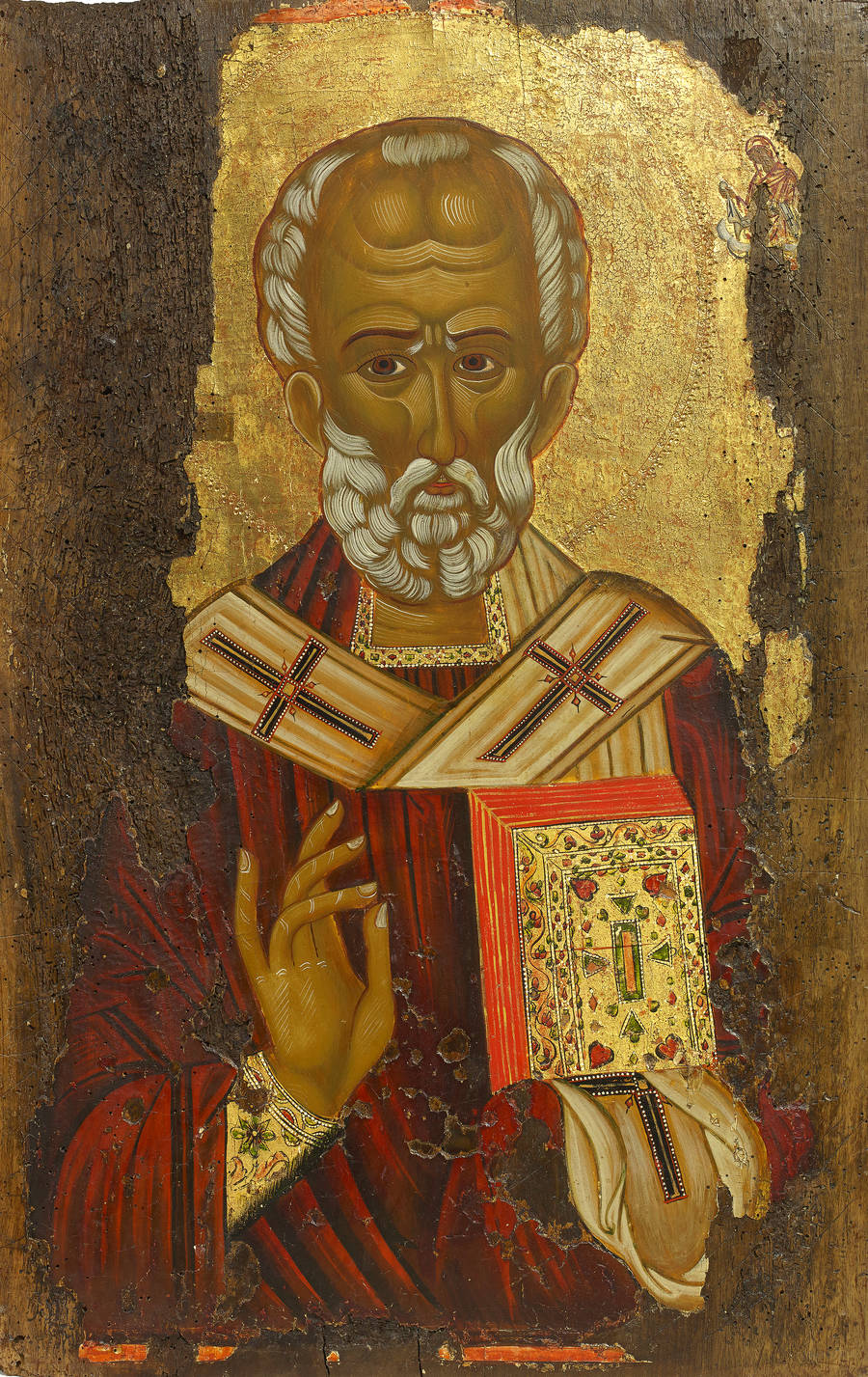 Detailed view: AZ19. Saint Nicholas the Thaumaturge- exhibited at the Temple Gallery, specialists in Russian icons
