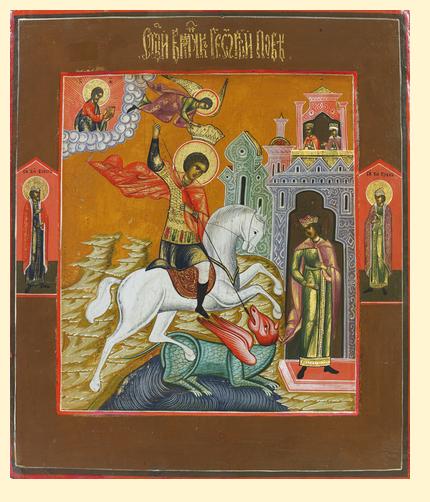 Saint George and the Dragon - exhibited at the Temple Gallery, specialists in Russian icons